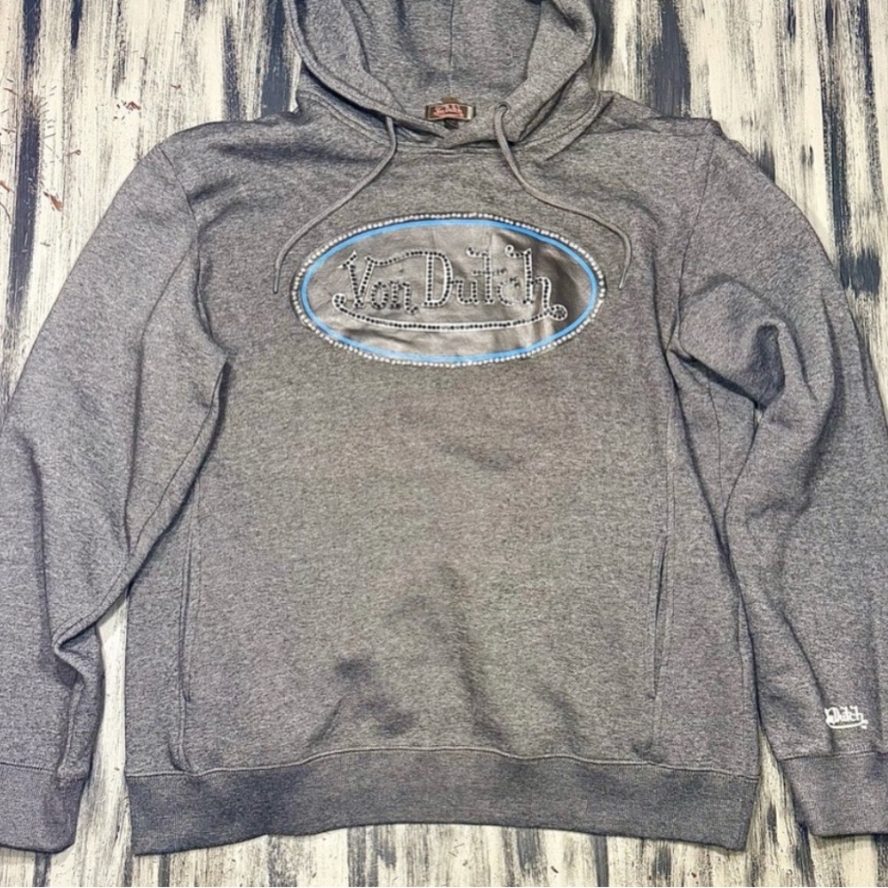 Von Dutch Gray and Black Rhinestone Hoodie NWOT - Picture 3 of 9